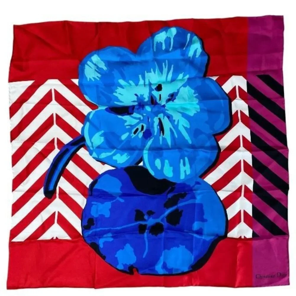 Christian Dior 22 Flp070 I615 2022 Flower Pop Scarf Silk Red Blue Pink